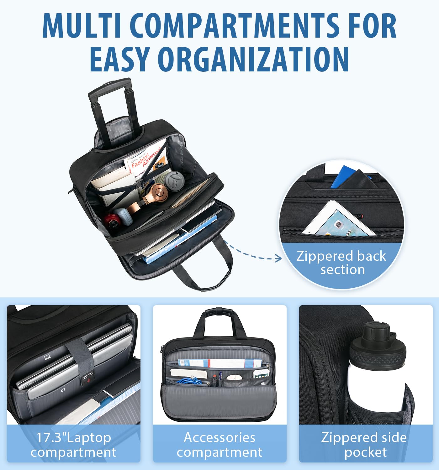 EMPSIGN Rolling Laptop Bag Laptop Roller Case for 17.3 Inch Wheeled Briefcase with RFID Pockets Water-Proof Laptop Trolley Case for Travel/Busines/Men