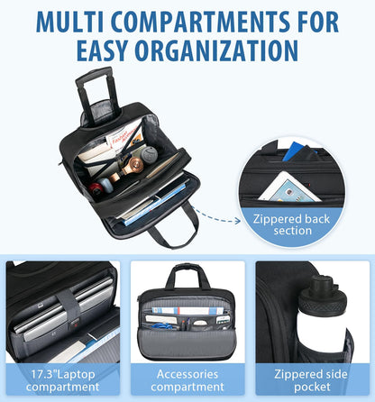 EMPSIGN Rolling Laptop Bag Laptop Roller Case for 17.3 Inch Wheeled Briefcase with RFID Pockets Water-Proof Laptop Trolley Case for Travel/Busines/Men
