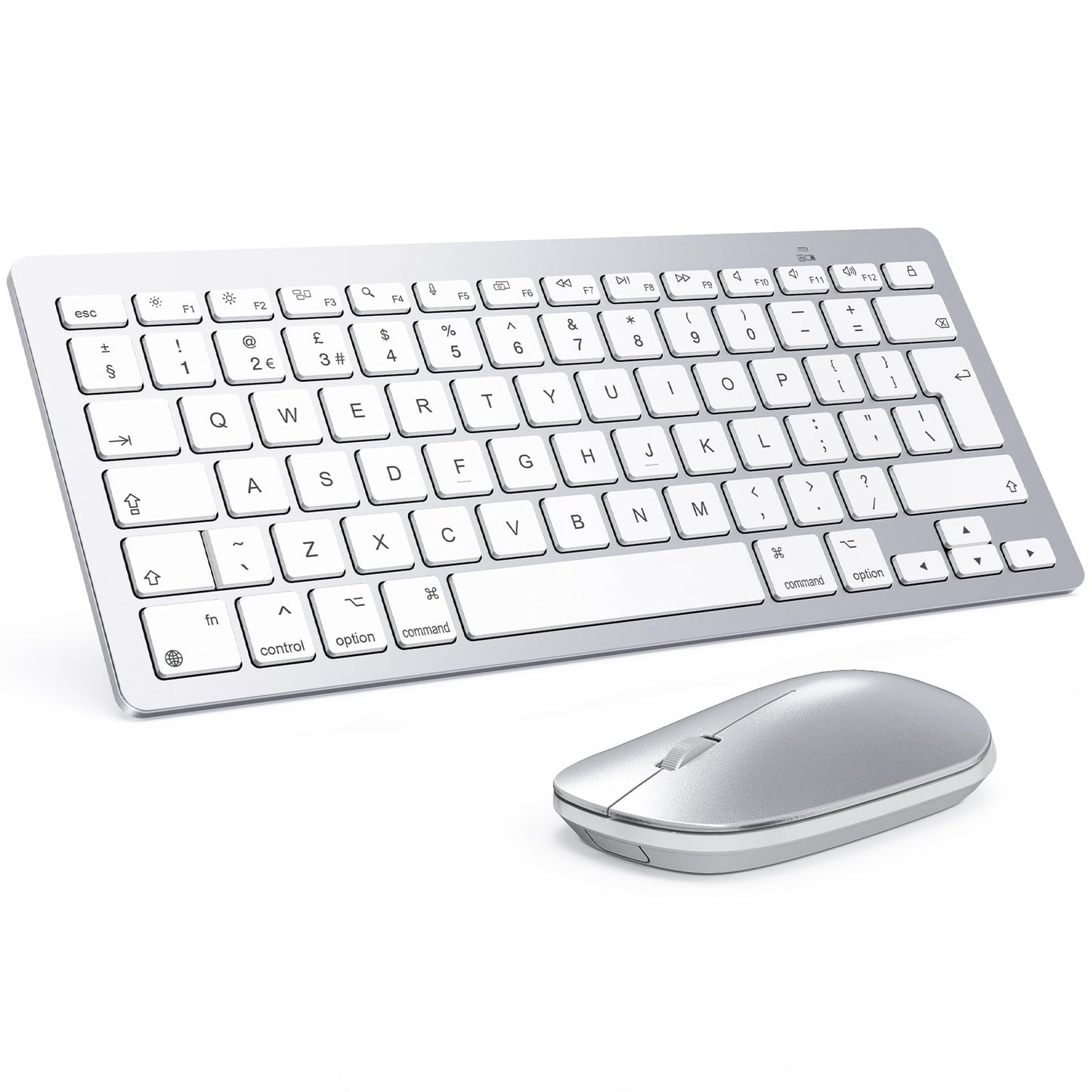 Bluetooth Keyboard and Mouse Set for Mac, OMOTON Ultra-Slim Wireless Keyboard and Mouse Combo for Apple Mac, MacBook Pro/Air, iMac, Mac Mini,Battery-powered, QWERTY UK Layout, Silver