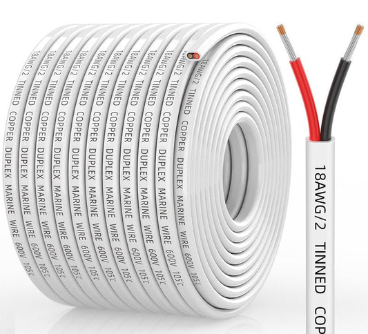 CONEPY 18 Gauge Marine Wire, 18/2 Duplex Marine Grade Cable, IP68 Waterproof/Oxygen-Free Tinned Copper Stranded PVC 18 AWG Wire for Boat, Automotive, RV, Solar, LED Strips (100FT)