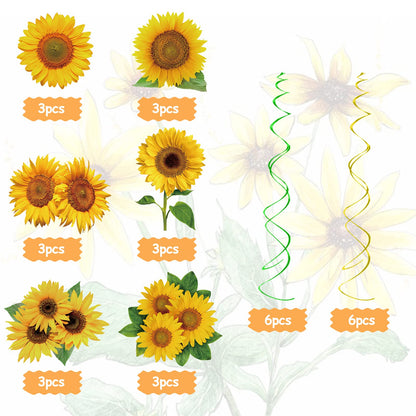 KALEFO 30PCS Sunflower Decorations Hanging Swirls Spring Summer Party Supplies Sun Flowers Foil Ceiling Wall Decor for Baby Shower Birthday Wedding Family Holiday Favors