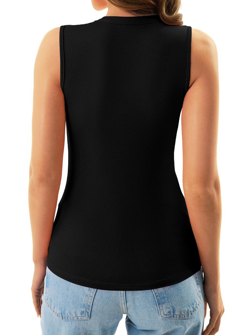 GKBK Womens Ribbed High Neck Tank Tops Racerback Slim Fitted Top Summer Basic Casual Sleeveless Shirts Black