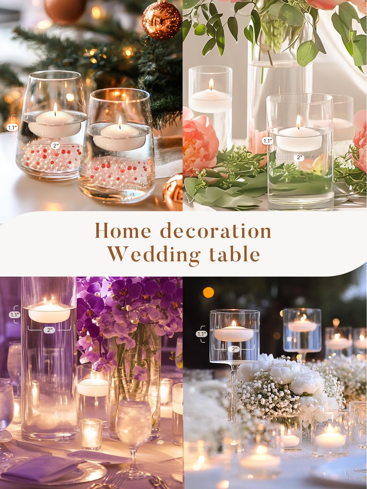 Ashlux White Floating Candles 2 inch, 24 Pack Floating Candles 5-6 Hours Long Burning, Unscented Floating Candle for Centerpieces, Wedding, Christmas Lights, Romantic Night for Her/Him Set