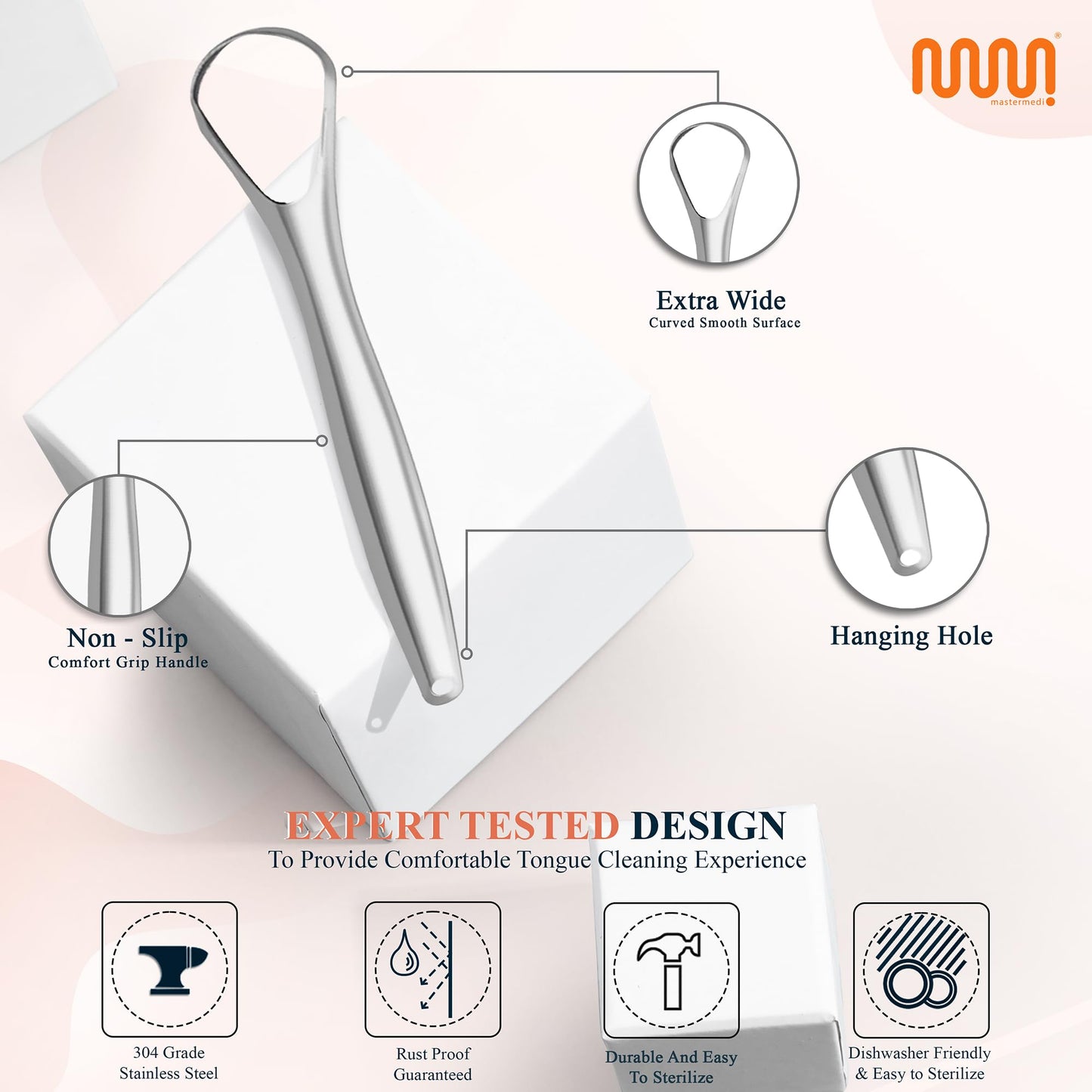 MasterMedi Tongue Scraper with Case Easy to Use Tongue Scraper for Adults, Tongue Cleaner for Oral Care & Hygiene (Single Pack (with Travel Case))