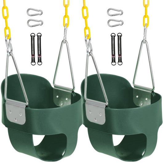 Domaker High Back Toddler Bucket Swing Seat with Coated Chains, Green 2 Pack