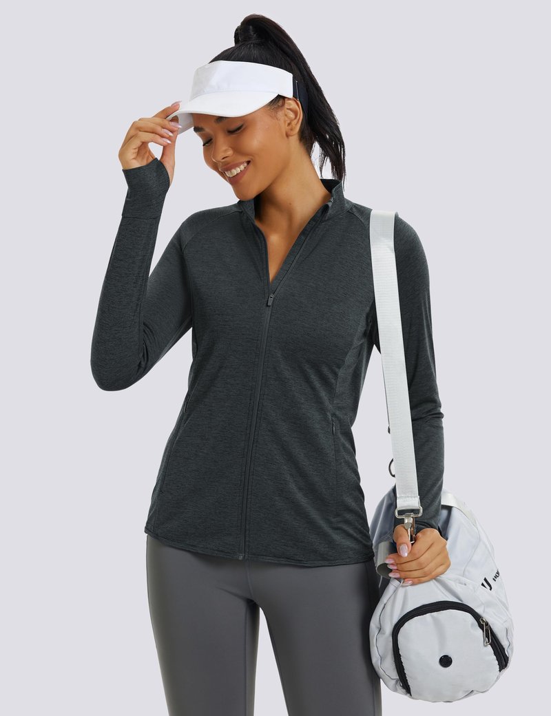 MAGCOMSEN Lightweight Athletic Zip Up Jacket Women SPF UPF Sun Protection Jackets Long Sleeve Shirts Hiking Clothes Workout Black M