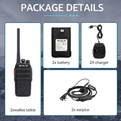 Retevis RT24 Walkie Talkie PMR446 License-free Professional Two Way Radio 16 Channels Walkie Talkies Scan TOT with USB Charger and Earpieces,Adults (Black, 1 Pair)
