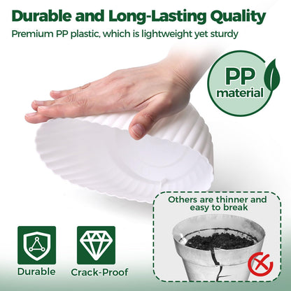 T4U 6 Inch Self Watering Pots for Indoor Plants, 6 Pack White Plastic Flower Pots for All House Plants, Flowers, African Violets
