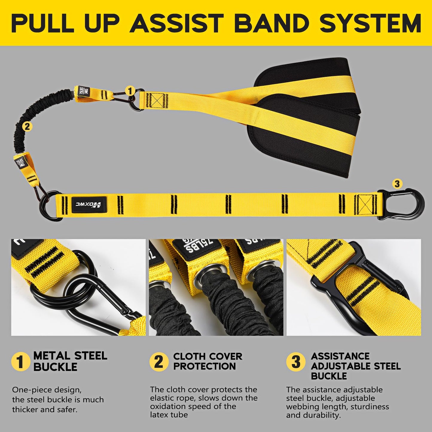 HOXWC Pull Up Assistance Bands, Adjustable Heavy Duty Resistance Band for Pull Up, 3 Pull Up Bands, Comfortable Fabric Feet/Knee Rest, Assistance Bands for Pull-Up, Home Fitness, Body Stretching