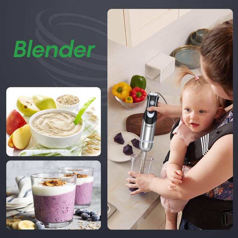 Immersion Blender Handheld, Stainless Steel Hand Electric Stick Mixer with 12-Speeds & Turbo Mode, Powerful 500W Emulsion Blender with Beaker, Chopper & Whisk for Smoothie, Puree, Baby Food