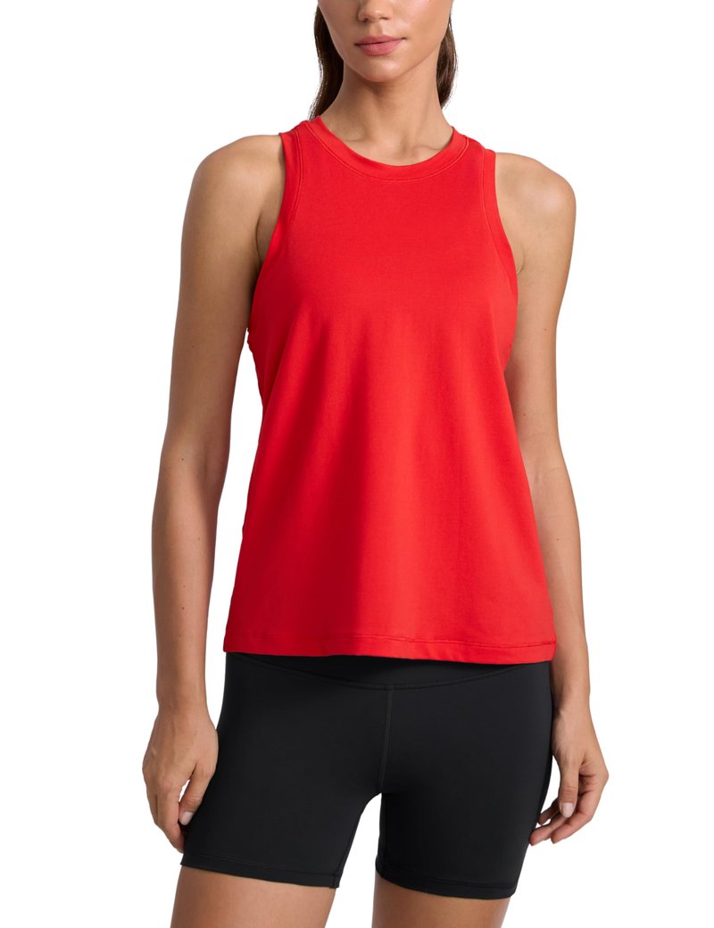 CRZ YOGA Cotton-Blend Workout Racerback Tank for Women Athletic High Neck Breathable Tops Casual Basic Sleeveless Shirts Deep Red Medium