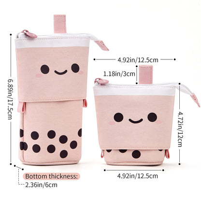 ANGOOBABY Standing Pencil Case Cute Telescopic Pen Holder Kawaii Stationery Pouch Makeup Cosmetics Bag for School Students Office Women Teens Girls Boys Christmas Gift (Pink)