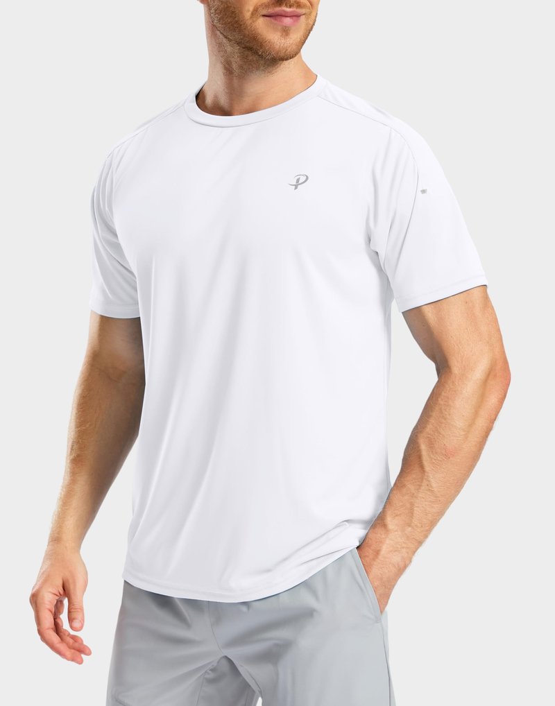 Pudolla Men's Workout Running T-Shirts Lightweight Quick Dry Athletic Gym Shirts for Men Short Sleeve Sport Tee Tops(White Large)