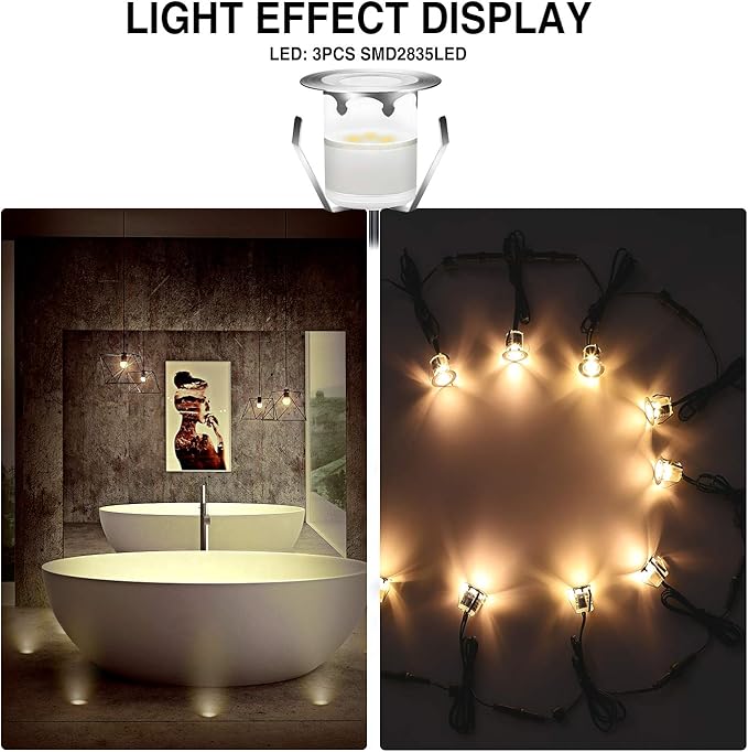 Low Voltage LED Deck Light Kit Stainless Steel Waterproof Recessed Wood Decking Stairs Garden Yard Patio Decor Lamp Outdoor LED Lighting (Warm White, 30pcs)