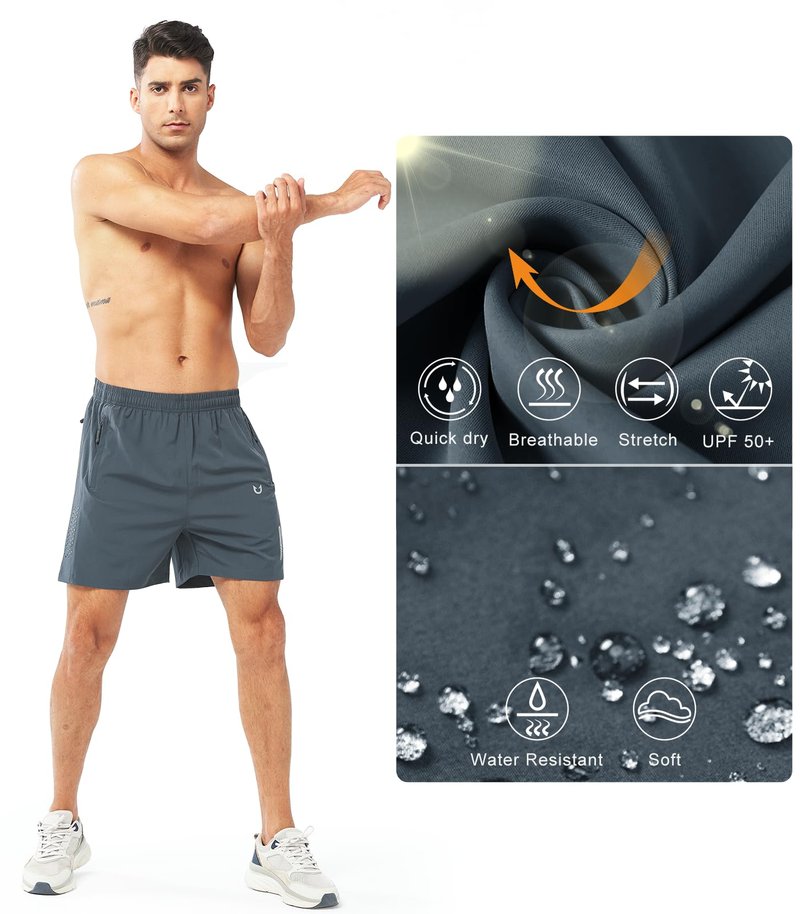 NORTHYARD Men's Athletic Running Shorts Gym Workout 7"/9"/5" Quick Dry Lightweight Sports Basketball Tennis 3 Zipper Pockets COOLGREY-5inch 4XL