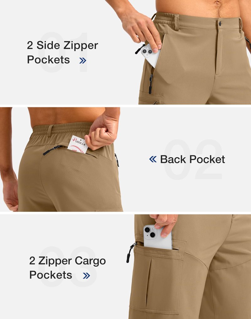 Pudolla Men's Hiking Shorts 11" Lightweight Cargo Work Shorts for Men Summer Travel Golf Casual Outdoor with 5 Pockets(Dark Khaki 3X-Large)