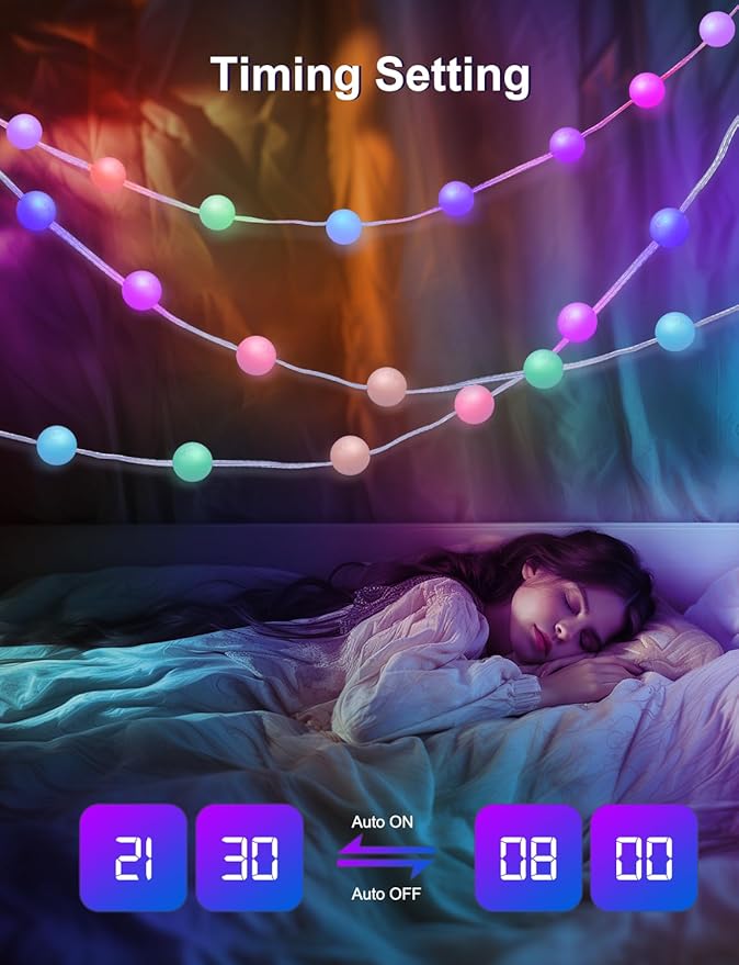 Smart Color Changing Globe String Lights, 33Ft 16 Million Colored Fairy Lights Plug in APP & Remote Control DIY Music Sync Twinkle Light for Bedroom Classroom Christmas Decor