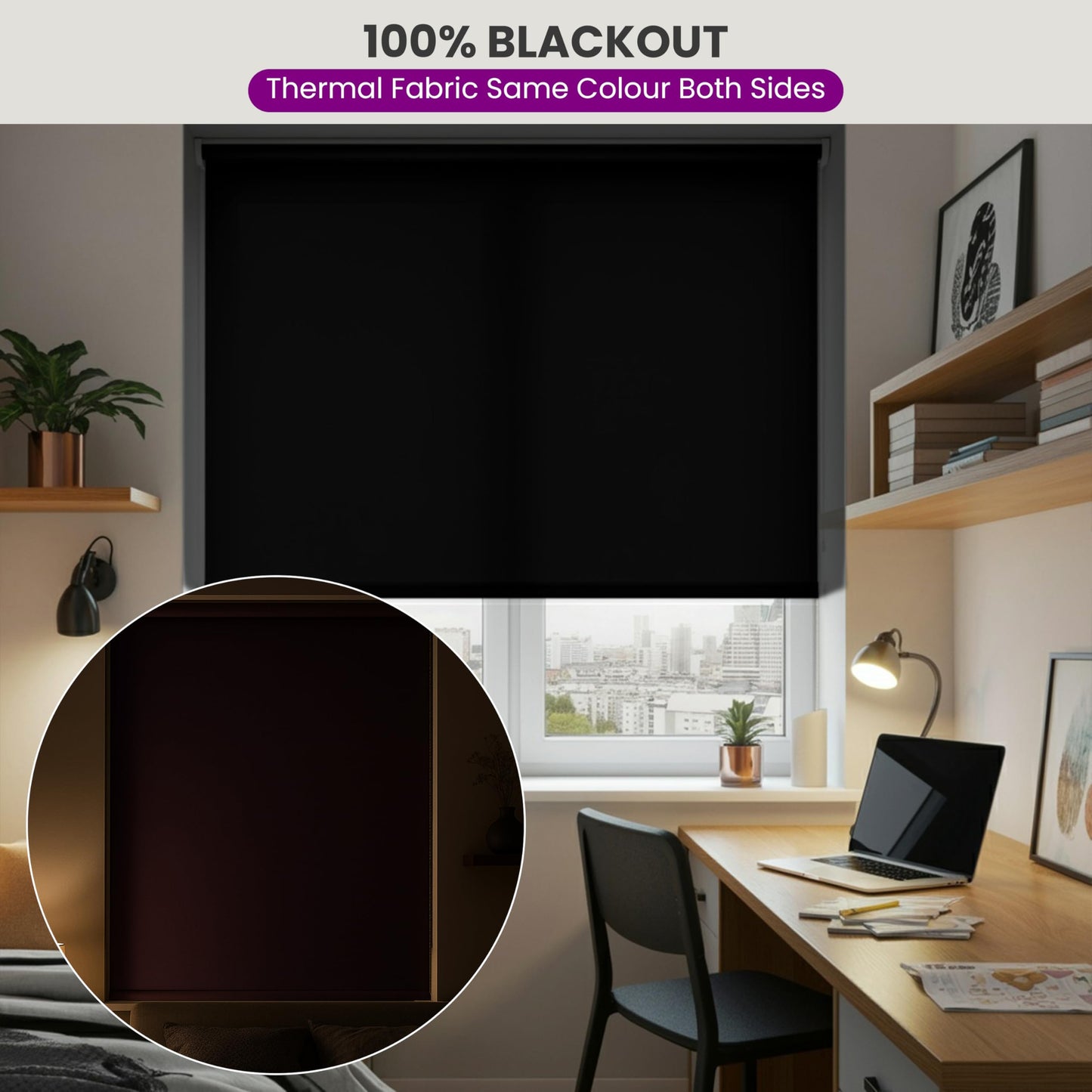 FURNISHED Roller Blinds Thermal Blackout Roller Blind - Trimmable Insulated UV Protection Child Safe Easy Fit Home Office Window Blinds, Dark Grey, 60W x 165H cm