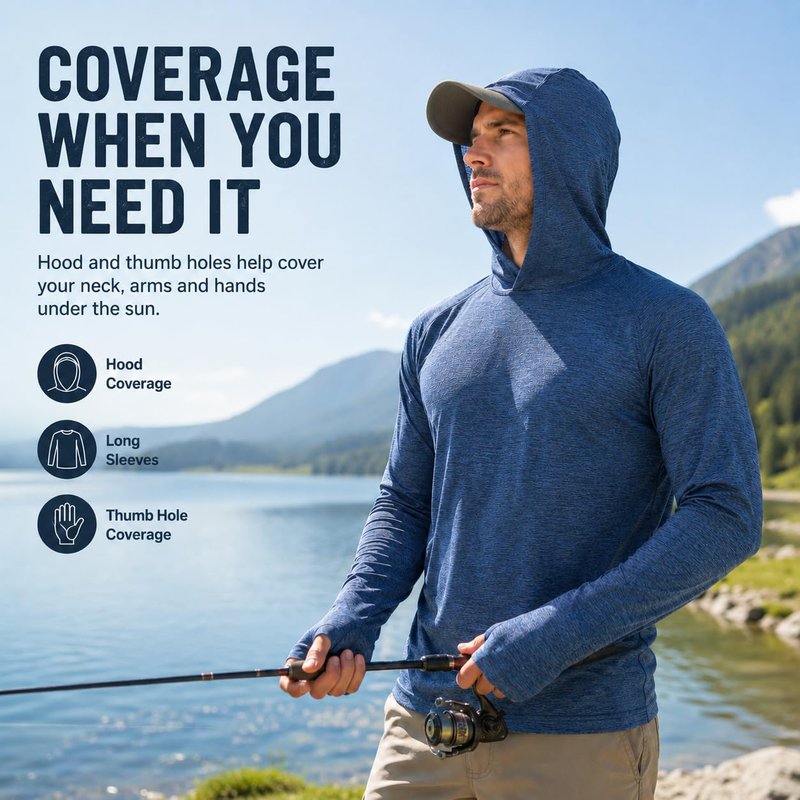 OYGSieg Men's Athletic Hoodies Long Sleeve Fishing Shirts for Men UPF 50+ SPF UV Sun Protection Shirts Rash Guards A M