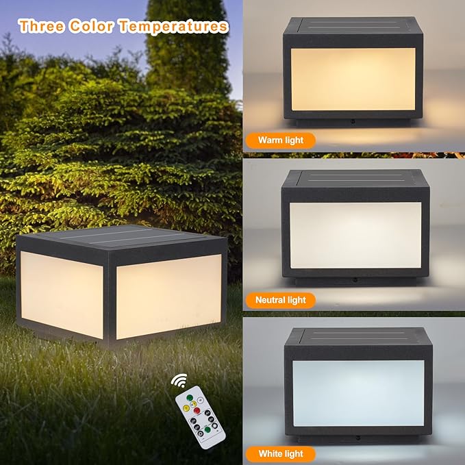 Outdoor Solar Post Light, Solar Column Lights, Pillar Lights LED Fence Deck Cap Lamp for Flat Surface Patio Garden Decoration, Modern Pillar Lamp with IP65 Waterproof Light Source（10"x10"）