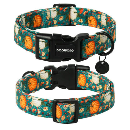 DOGWONG Fall Dog Collar, Pumpkin Thanksgiving Dog Collar Adjustable Soft Natural Fabric Pet Dog Collars Cute Holiday Puppy Necklace for Small Medium Large Dogs