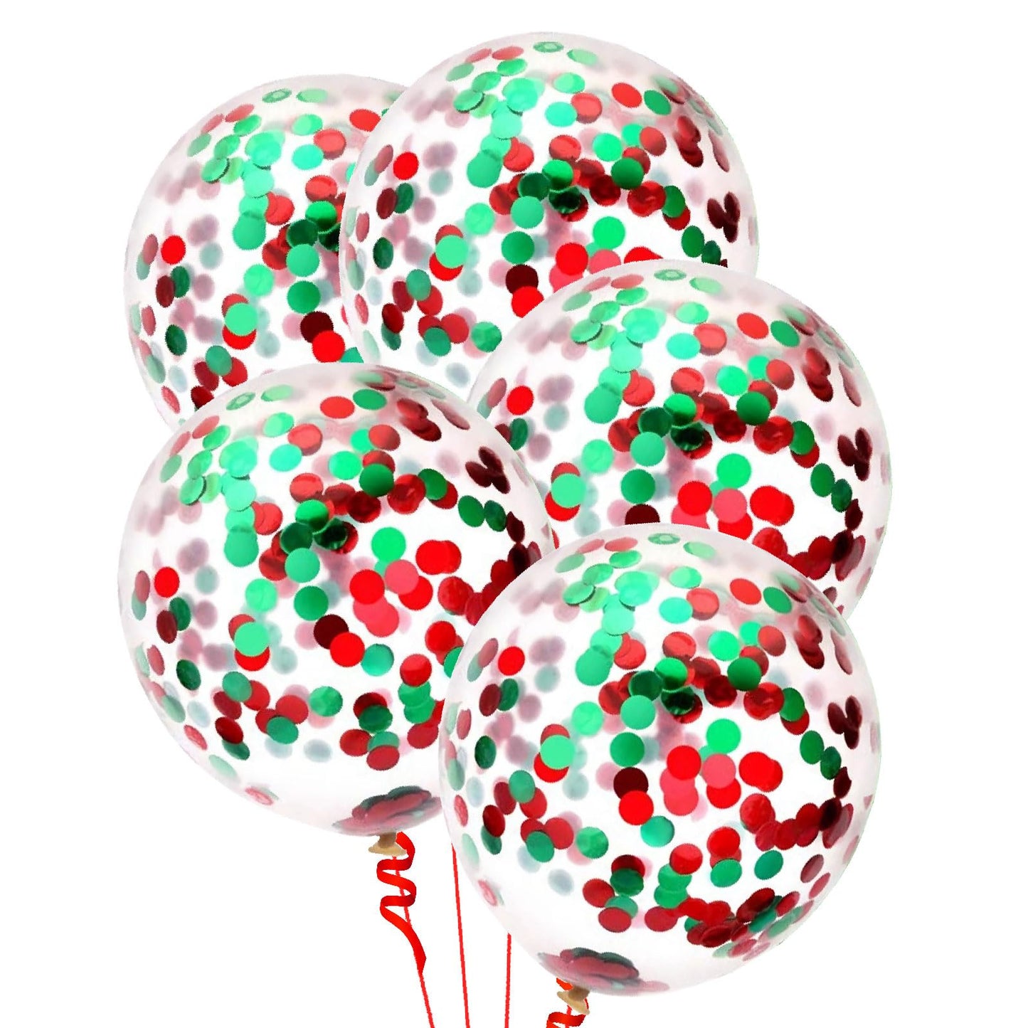Green Red Confetti Balloons 25 Pcs, 12 Inch Thickened Clear Latex Balloon with Confetti Inside for 2025 Christmas Decorations Baby Shower Birthday Party Decorations Supplies