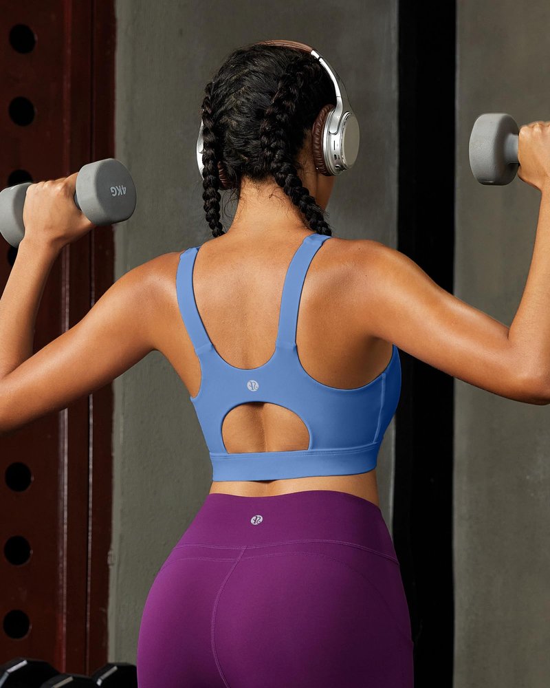 RUNNING GIRL Sports Bras for Women,Scoop Neck Racerback Blue Sports Bra Padded Medium Support Workout Yoga Bra(WX3139 Light Blue XL)
