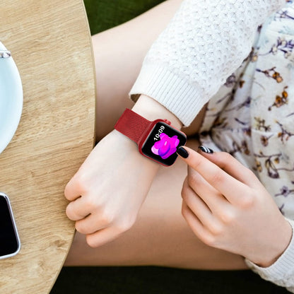 Sunnywoo Metal Stainless Steel Band Compatible with Apple Watch Bands 38mm 40mm 42mm 44mm,Red Loop Adjustable Strap Magnetic Replacement Wristband for iWatch Series 6 5 4 3 2 1 SE for Women Men