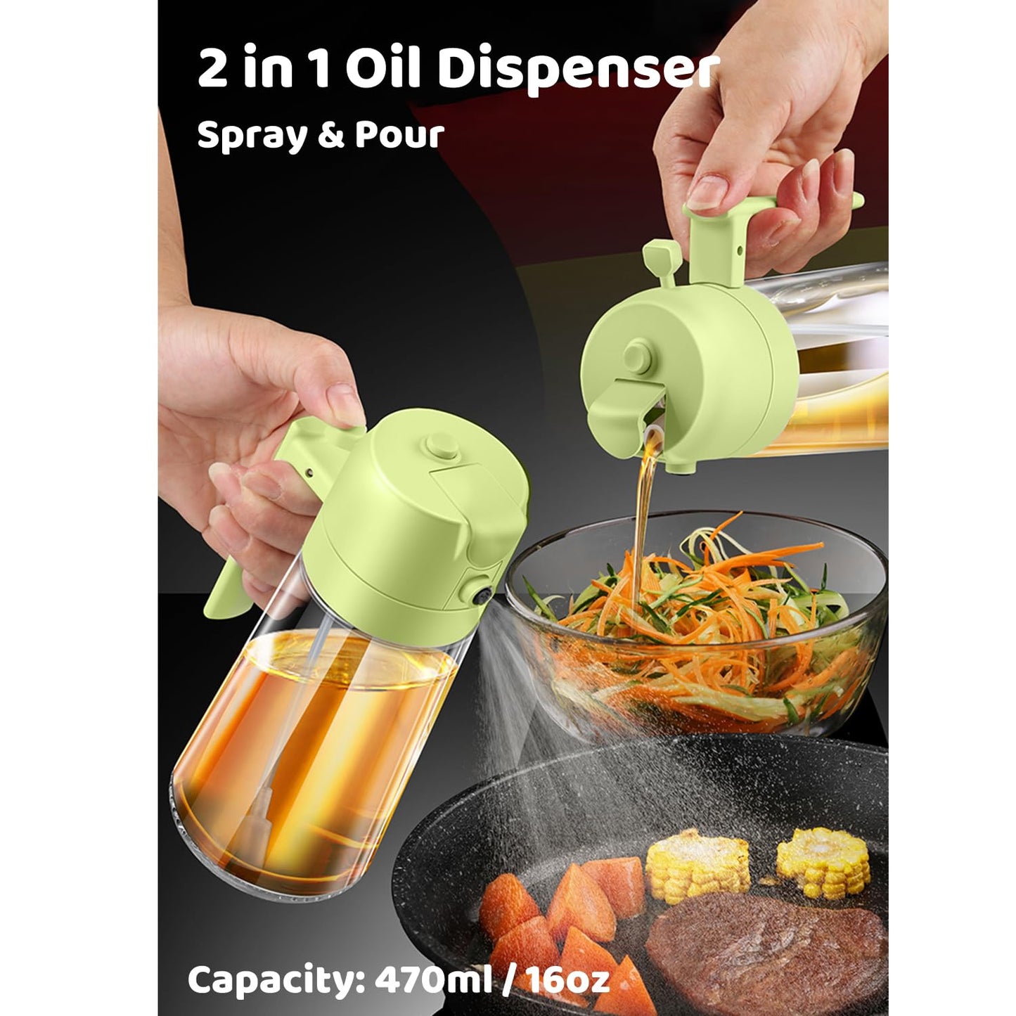 Oil Sprayer for Cooking, Big Capacity 550ml/19oz Oil Sprayer and Oil Pourer for Kitchen, Glass Olive Oil Dispenser Bottle for Cooking, Salad, Barbecue, Air Fryer