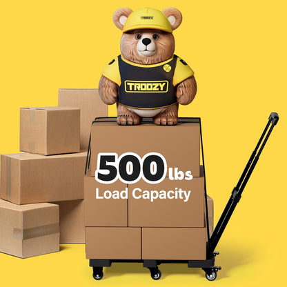 Folding Hand Truck, Dolly Cart with 6 Wheels (2 with Brake) & 2 Elastic Straps, 500 LB Heavy-Duty Trolly Cart for Moving, Luggage, Car Seat, Garden Plant, Camping,26" Max Extendable Plate,Black