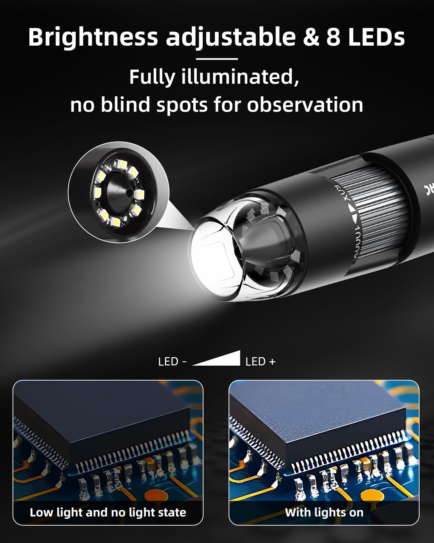 Digital Microscope Wireless Pocket Handheld USB Microscopes, 50x-1000x Zoom Fixed Focus HD Magnifier with LEDs, Inspection Camera Compatible with iPhone, Android Phone, MacBook, Windows PC (Black)