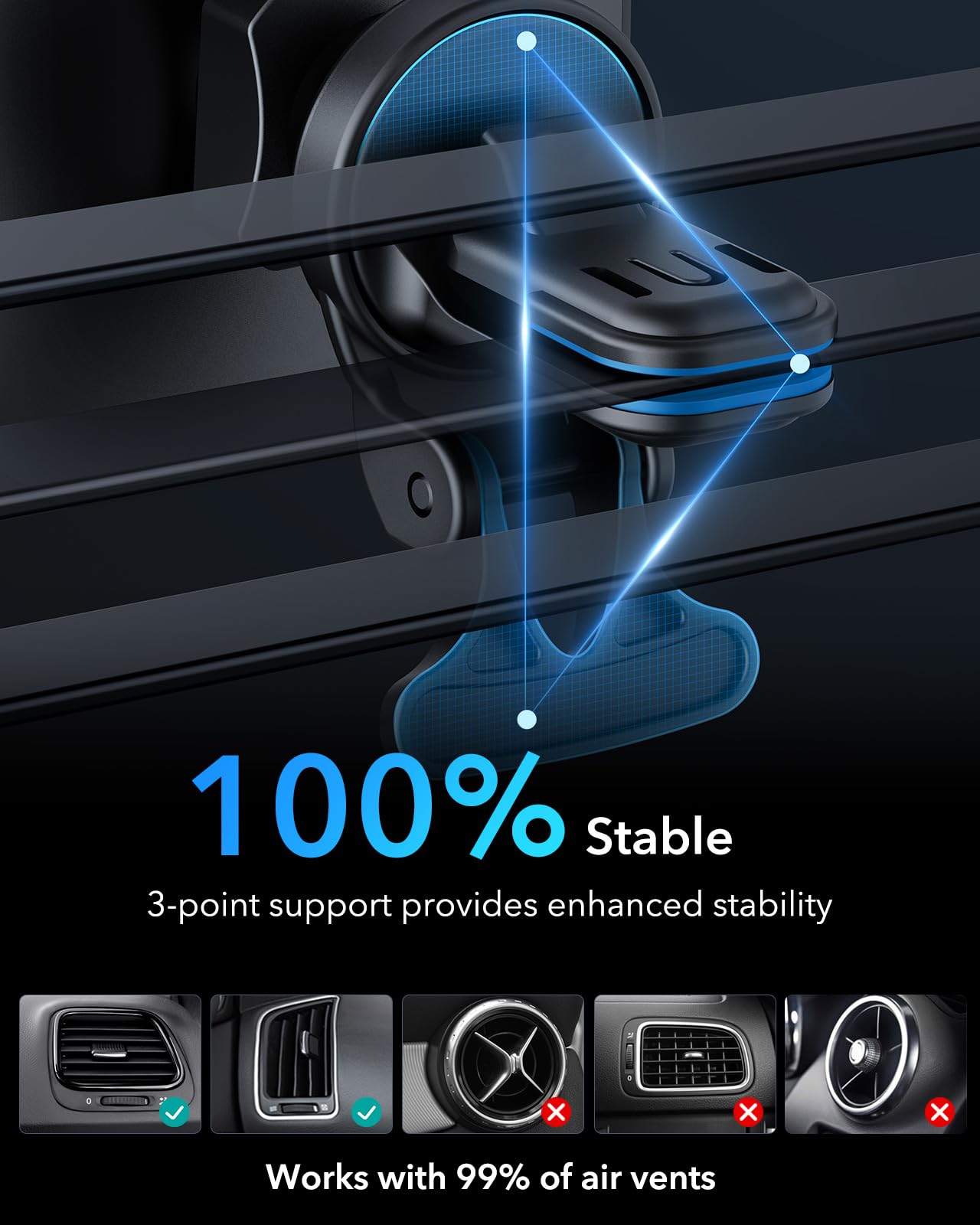 ESR for MagSafe Car Mount Charger, 15W Magnetic Wireless Car Charger, Compatible with MagSafe Car Charger,Air Vent Dashboard Phone Holder Mount for iPhone 16 15 14 13 12, Galaxy S25, Fast Charging