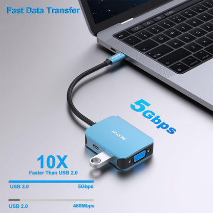 BENFEI USB C HUB, USB Type-C to HDMI VGA Adapter, USB C to USB Adapter, USB Type-C Power Delivery, Compatible for MacBook Pro 2021/2020/2019,Surface Book 2, Dell XPS 13/15, Pixelbook and More