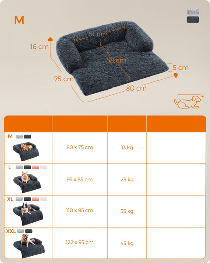 Feandrea FluffyHug Dog Sofa Bed, Pet Bed, Dog Sofa Cover, Calming Dog Bed, M, for Small and Medium Dogs, 80 x 75 x 16 cm, Dark Grey PGW221G02
