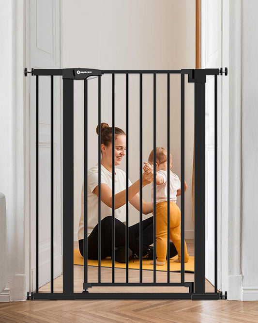 Papacare 42" Extra Tall Baby Gate for Stairs Doorways, Fits Openings of 29.5" to 40.5" Wide, Auto Close Extra Wide Baby and Pet Gate for Doorways and Stairways,Pressure Mounted Dog Gates, Black