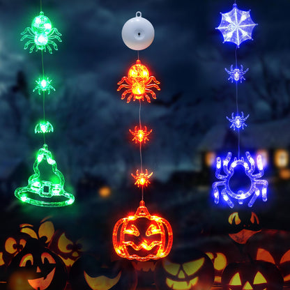 suddus 3 Pack Halloween Lights Battery Operated with Timer, Orange Pumpkin Violet Spider Green Witch Hat Halloween Window Lights with Suction Cup for Home Indoor Party Decor