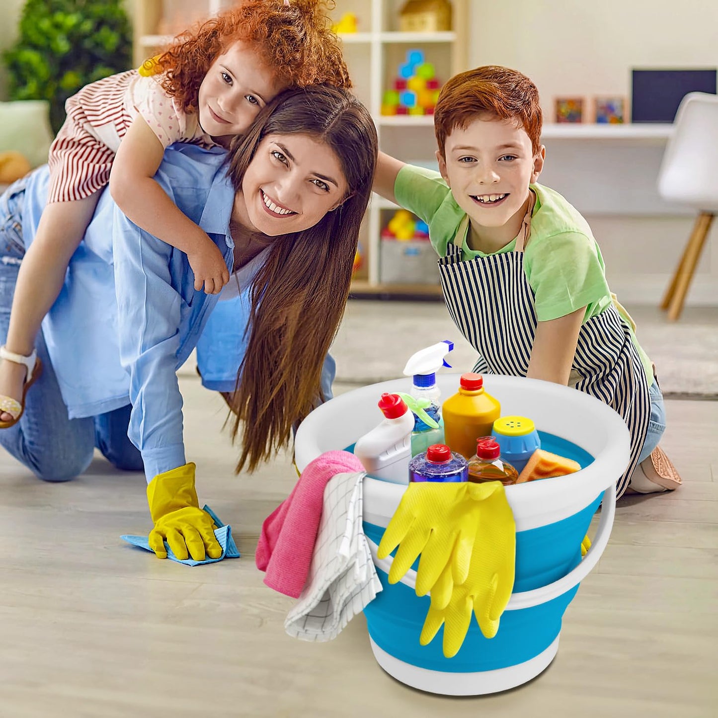 10L Collapsible Mop Bucket with Handle for Cleaning, Portable Car Wash Bucket Garden Cleaning Supplies, Ice Buckets for Parties Camping Fishing, Foldable Wash Basin Tub RV Accessories Household Use