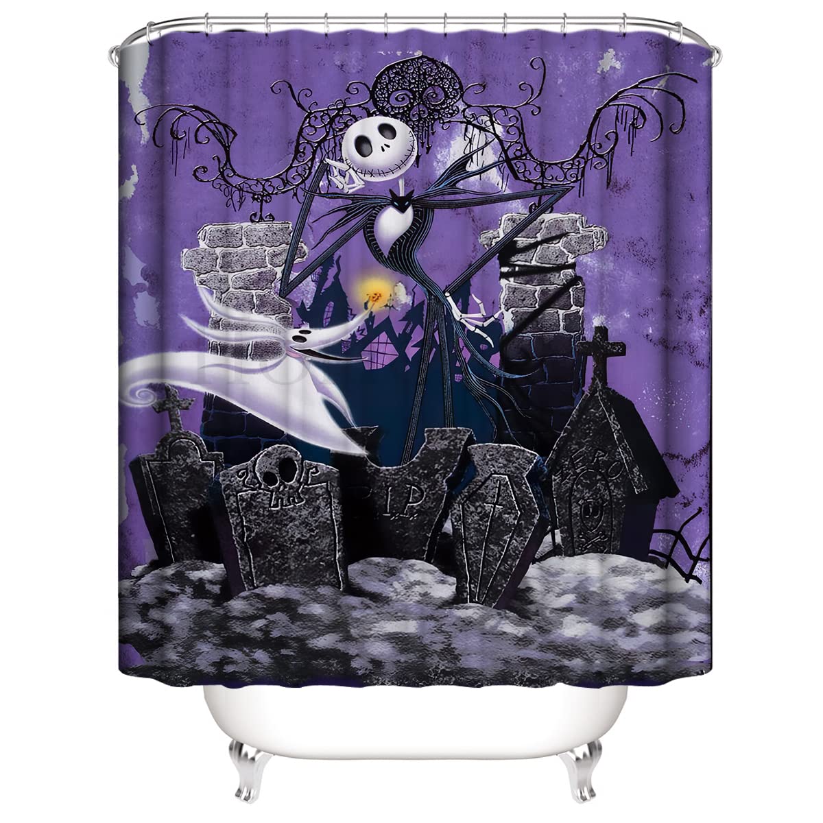 DDS-DUDES 4Pcs Christmas Shower Curtain Sets Kids Bathroom Halloween Decor with 12 Curtain Hooks for Bathroom, Waterproof 71 x 71 inch (D14)