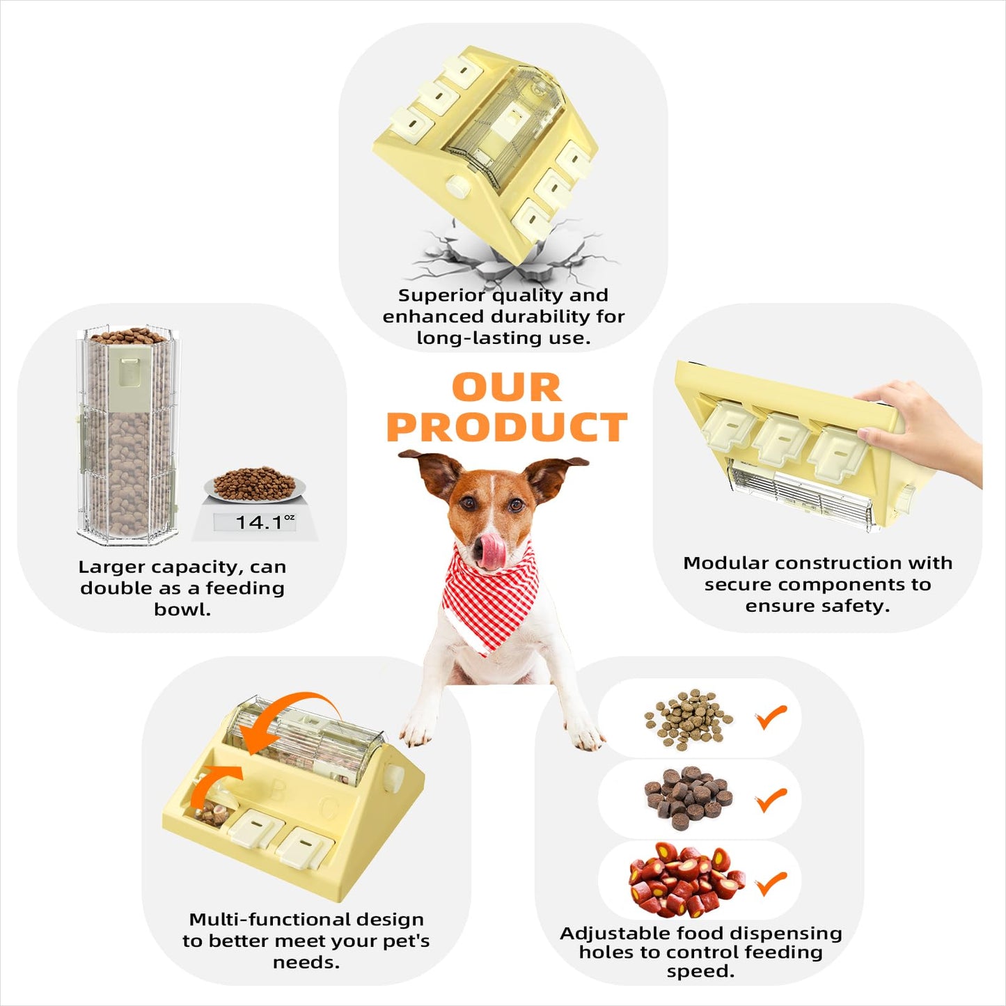 KADTC Paw-Activated Rolling Puzzle Game Toy Level 2 in 1 Puppy Treat Toys Capacity 14oz Slow Feeder Adjustable Interactive Food Dispenser for Small/Medium Dogs Brain Mental Stimulation Healthy Eating