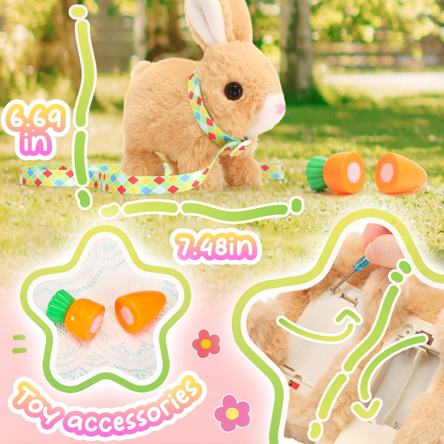 Tagitary Plush Toys Bunny Electronic Toy with Sounds,Wiggling Ears,Hopping,Twitching Mouth and Nose, Interactive Rabbit Toy for Kids with Leash,Easter Christmas Birthday Gift for Toddlers Kids