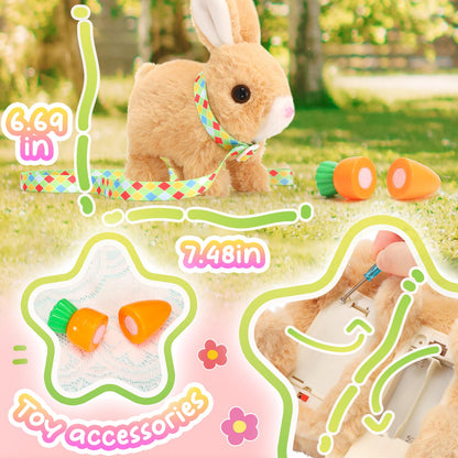 Tagitary Plush Toys Bunny Electronic Toy with Sounds,Wiggling Ears,Hopping,Twitching Mouth and Nose, Interactive Rabbit Toy for Kids with Leash,Easter Christmas Birthday Gift for Toddlers Kids