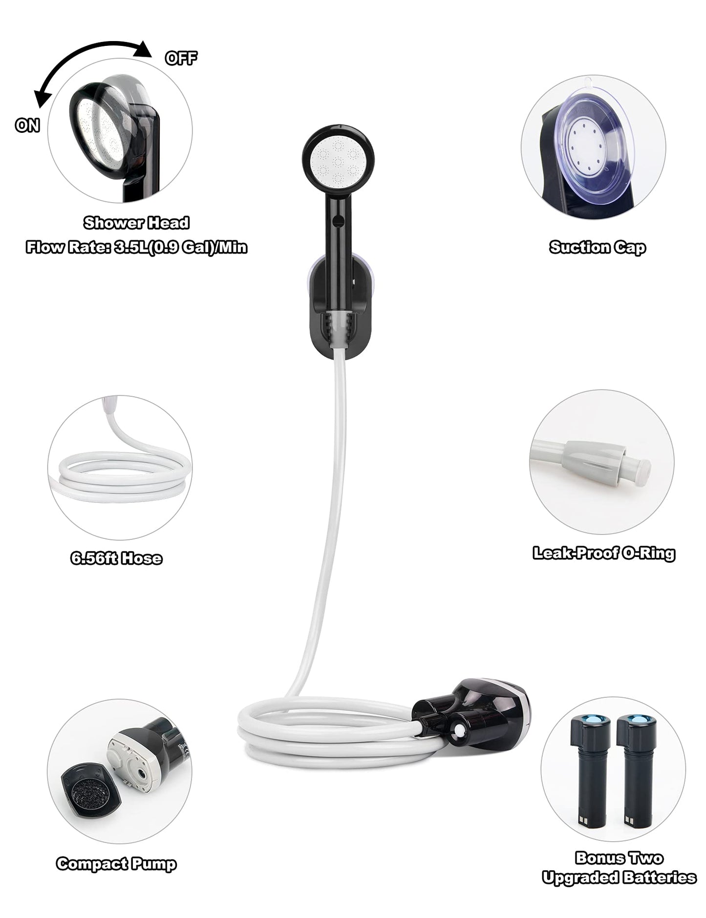 anngrowy Portable Shower for Camping - Battery Powered Compact Handheld Outdoor Rechargeable Showerhead Camp Shower Pump Electric Portable Shower Head for Pet Cleaning Beach Washing Hiking Traveling