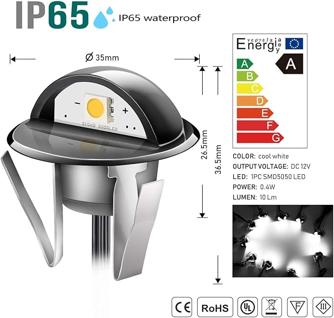 LED Stair Light Low Voltage Waterproof IP65 Outdoor 1-2/5" Recessed Wood LED Deck Lighting Yard Garden Patio Step Landscape Pathway Decor Lamp(1pcs,Warm White)