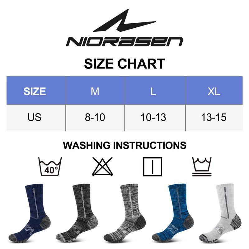 Niorasen Men's Cotton Crew Work Socks, 5 Pairs Cushioned Boot Socks, Moisture Wicking Athletic Socks for Hiking Sports Running 10-13 (Carbon Black)