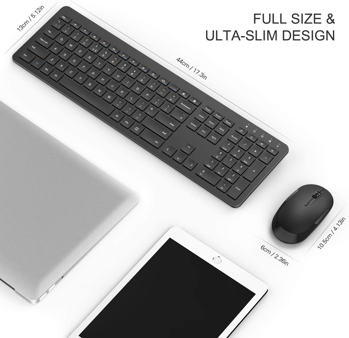 seenda Wireless Keyboard and Mouse Set, SK38 Ultra Slim Quiet USB Wireless Keyboard and Mouse Full Size QWERTY UK Layout with Numeric Keypad for Windows PC, Laptop, Computer, Black