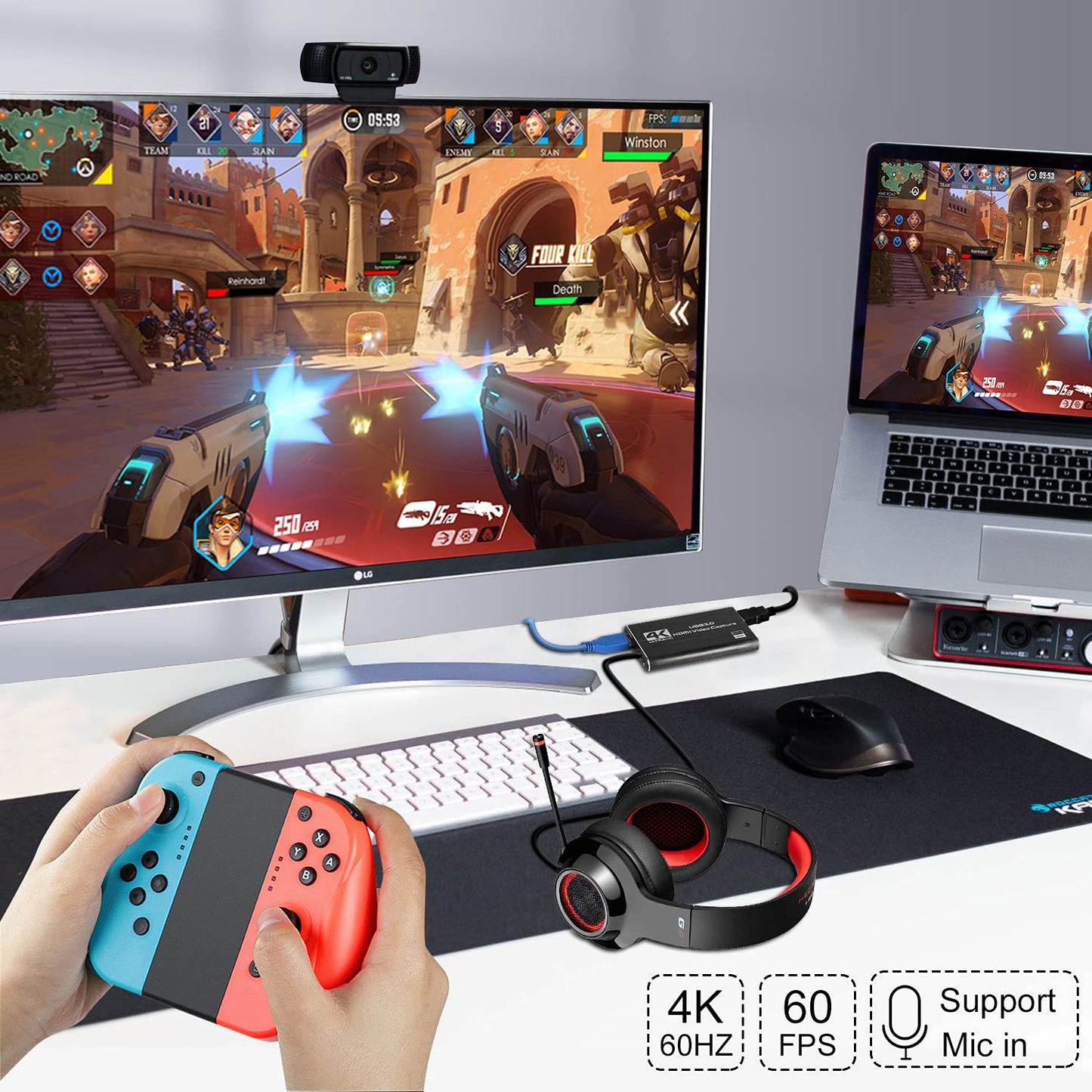 Capture Card Nintendo Switch, 4K HDMI Video Capture Card, 1080P 60FPS, HDMI to USB 3.0 Capture Card for Streaming Work with Camera/Xbox/PS4/PS5/PC/OBS