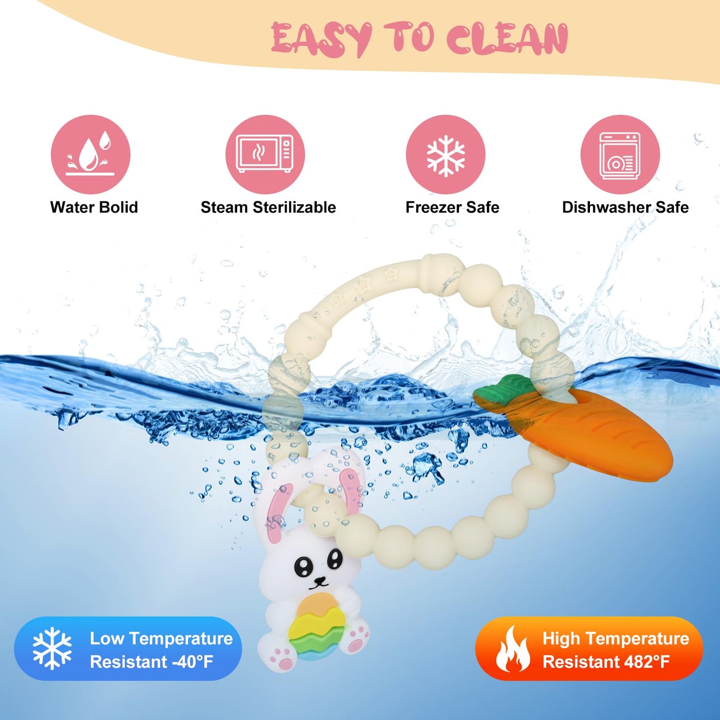 Easter Baby Teething Ring Toys – Bunny Easter Egg & Carrot Teethers for Newborns, Infants & Toddlers – Sensory Chew Bracelet for Teething Relief – Perfect Baby’s First Easter Basket Stuffers