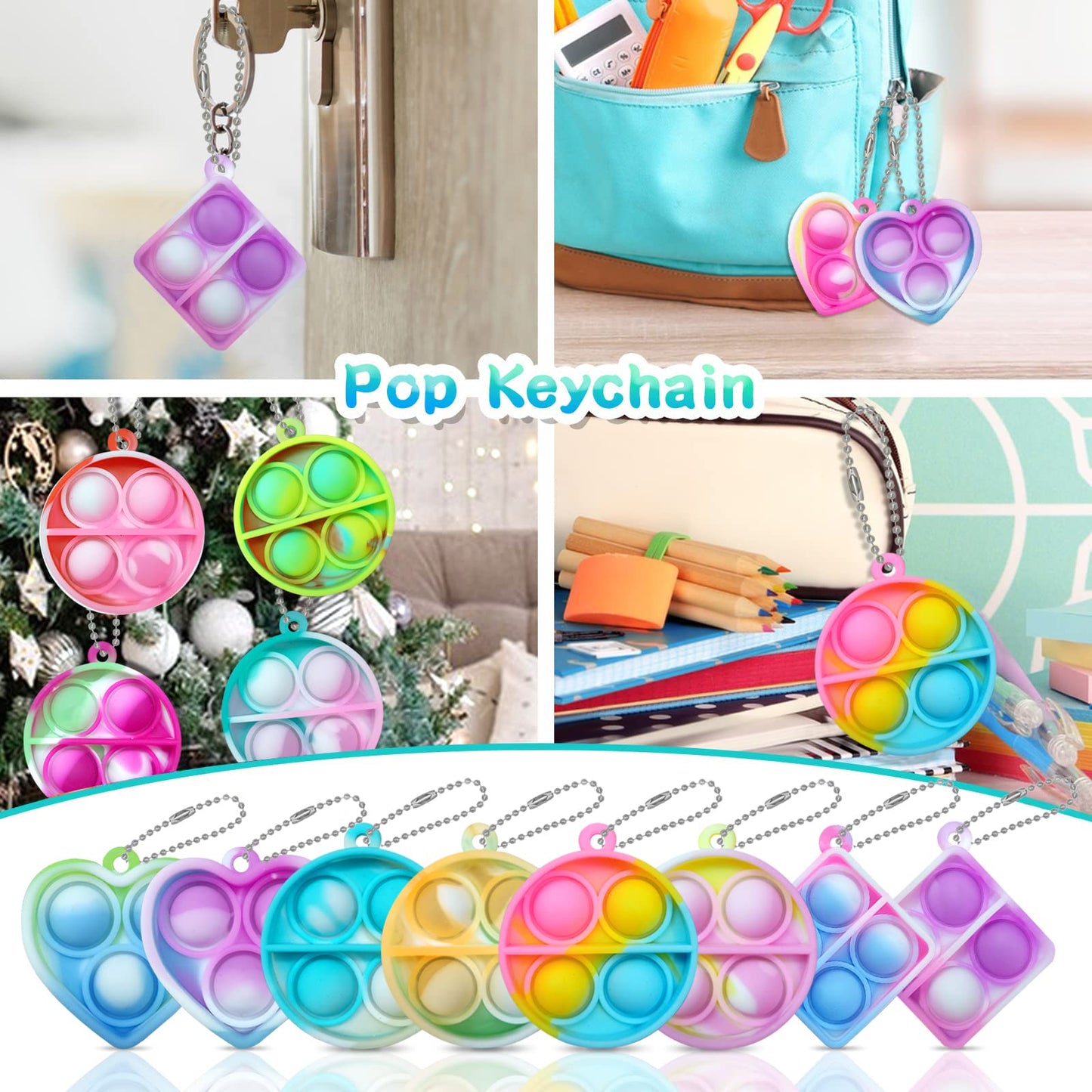 ONKULL Pop Fidget Keychain 30 Pack Mini Fidget Toys Bulk Party Favors for Kids 4-8,8-12 Year Boys Girls Push Pops Bulk Toys Its Small Prizes for Kids Classroom Birthday Party Favors Bubble Poppers