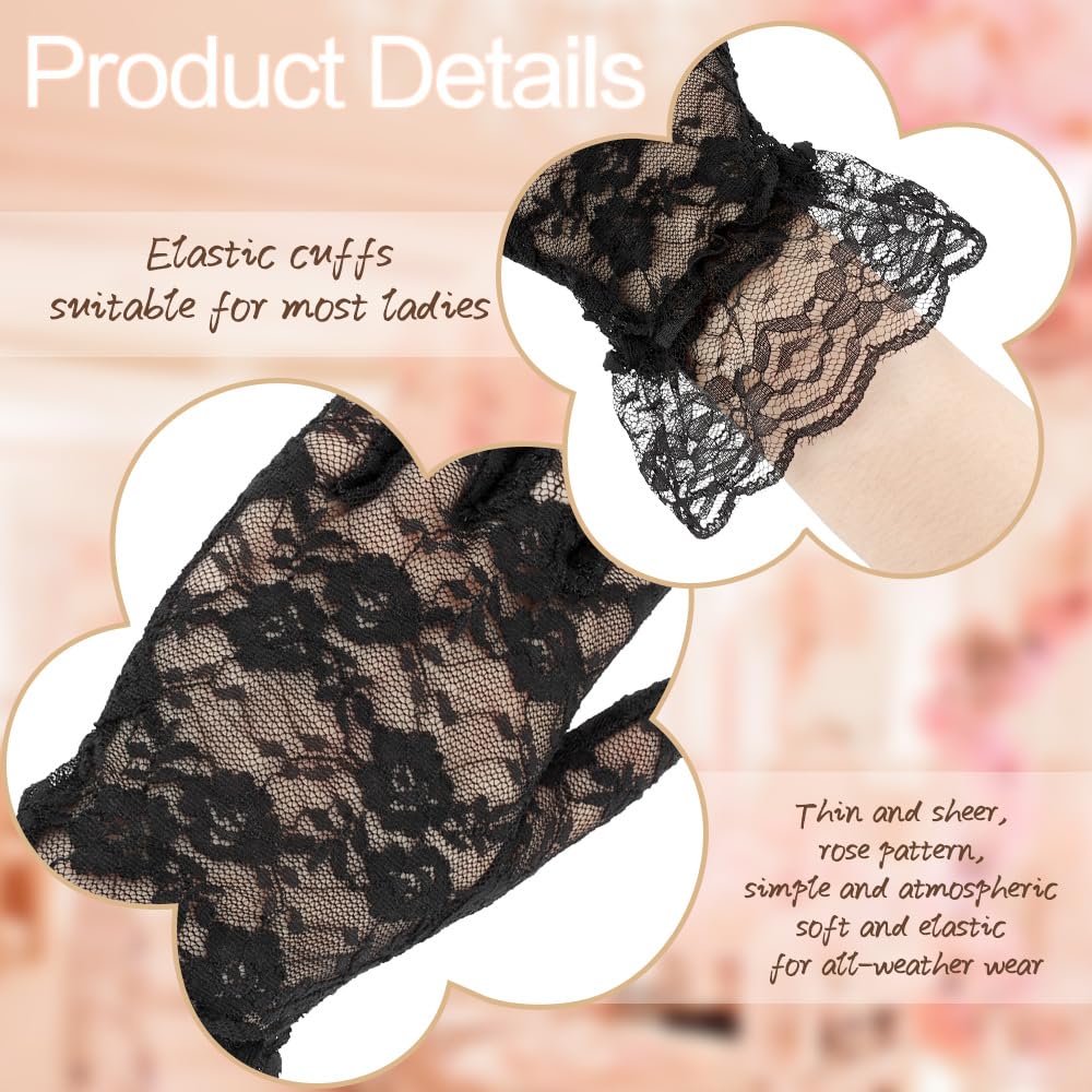 Black Lace Gloves for Halloween, Opera & Tea Party - Women's Fashion Masquerade Gloves