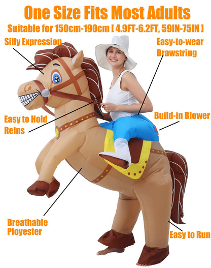 JOYBRO Inflatable Costume Adult, Horse Costume, Funny Cowboy Ride on Horse Suit, Blow up Costumes for Halloween, Masquerade, Carnival, Fasching, Theme Parties, Cosplay, One Size 150–190cm